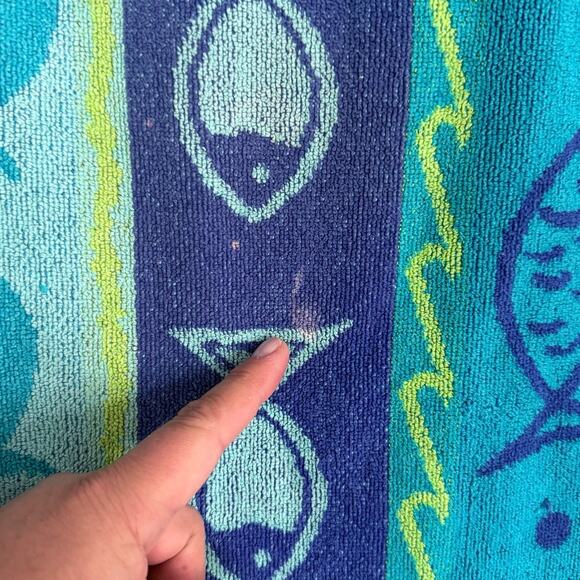 Vintage Cecil Saydah Beach Towel Go Fish Blue Green Cotton Retro Whimsical 34x63 - Picture 6 of 11